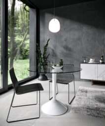 Rackhams Iona Large Round Dining Tables - Gloss White - Gloss White - Black Glass - thumbnail 6