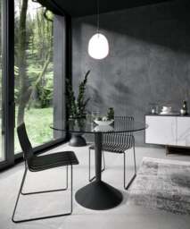 Rackhams Iona Large Round Dining Tables - Gloss White - Gloss White - Black Glass - thumbnail 4