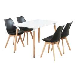 Rackhams 5PCs Dining Set - a White Halo Dining Table & Set of 4 Lorenzo Tulip Chairs with Padded Seat - Plastic - Black - Dining Sets