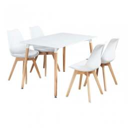 Rackhams 5PCs Dining Set - a White Halo Dining Table & Set of 4 Lorenzo Tulip Chairs with Padded Seat - Plastic - Black - Dining Sets - thumbnail 2