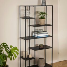 Rackhams Newcastle Asymmetrical Bookcase with 6 Shelves in Matt Black - 1 - Black and Natural - Metal - thumbnail 6