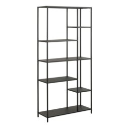 Rackhams Newcastle Asymmetrical Bookcase with 6 Shelves in Matt Black - 1 - Black and Natural - Metal
