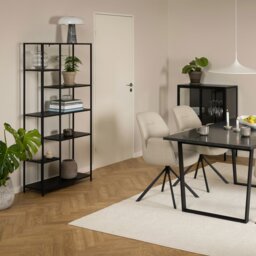 Rackhams Newcastle Asymmetrical Bookcase with 6 Shelves in Matt Black - 1 - Black and Natural - Metal - thumbnail 4
