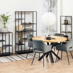 Rackhams Newcastle Asymmetrical Bookcase with 6 Shelves in Matt Black - 1 - Black and Natural - Metal - thumbnail 5