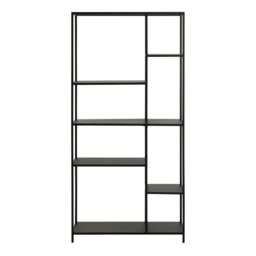Rackhams Newcastle Asymmetrical Bookcase with 6 Shelves in Matt Black - 1 - Black and Natural - Metal - thumbnail 2