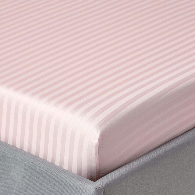 Rackhams Silky 330 TC Egyptian Cotton Satin Stripe Fitted Sheet – 30 cm Deep - Pink - Small Double - image 1