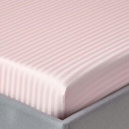 Rackhams Silky 330 TC Egyptian Cotton Satin Stripe Fitted Sheet – 30 cm Deep - Pink - Small Double