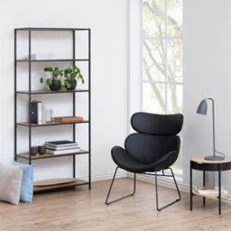 Rackhams Seaford Tall Black Metal Bookcase with 5 Shelves in Oak - 1 - Black and Natural - Wood - thumbnail 4