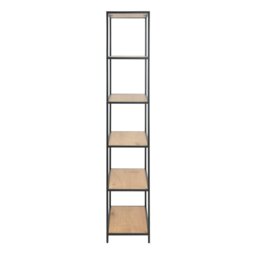 Rackhams Seaford Tall Black Metal Bookcase with 5 Shelves in Oak - 1 - Black and Natural - Wood - thumbnail 3