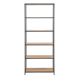 Rackhams Seaford Tall Black Metal Bookcase with 5 Shelves in Oak - 1 - Black and Natural - Wood - thumbnail 2