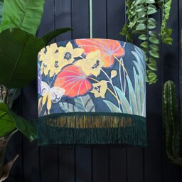 "Rackhams Swallowtail Velvet Lampshade With Gold Lining and Fringing - Table / Floor Lamp - 40cm Diameter x 25cm Height (16"" x 10"")" - thumbnail 2