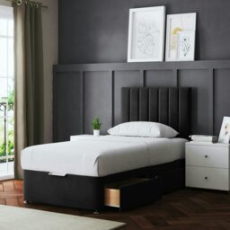 Rackhams Amelia Divan Bed with Upholstered Headboard - Four Drawers - Black - Small Single - thumbnail 4