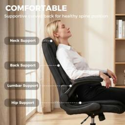 Rackhams Linen-Look Computer Desk Chair with Thick Cushion - Black - thumbnail 4