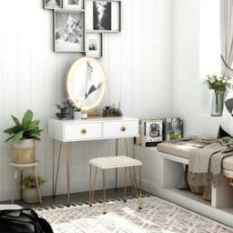 Rackhams Dressing Table Set With LED Mirror & Stool 2 Drawers Makeup Desk - thumbnail 2
