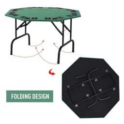 Rackhams 8 Player Folding Games Poker Table with Chip Cup Holder Steel Base Felt Top Octagon Blackjack Green - thumbnail 5