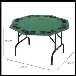 Rackhams 8 Player Folding Games Poker Table with Chip Cup Holder Steel Base Felt Top Octagon Blackjack Green - thumbnail 3