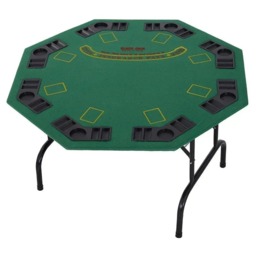 Rackhams 8 Player Folding Games Poker Table with Chip Cup Holder Steel Base Felt Top Octagon Blackjack Green - thumbnail 1