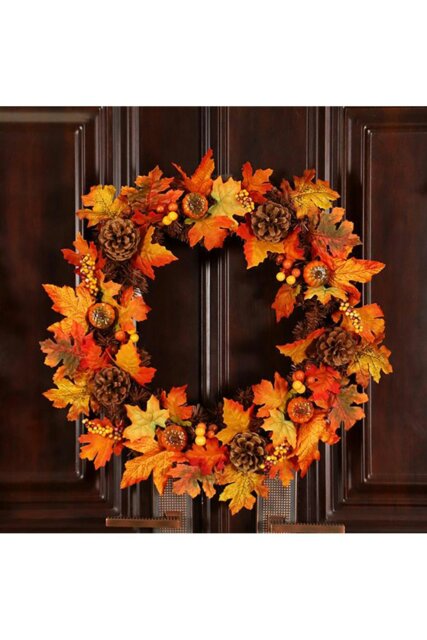 Rackhams Artificial Maple Leaf Wreath Outdoor Decoration for Halloween and Thanksgiving - Yellow - image 1