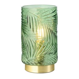 Rackhams Modern Palm Tree Emerald Forest Green Glass Table Lamp with Satin Brass Base - thumbnail 2