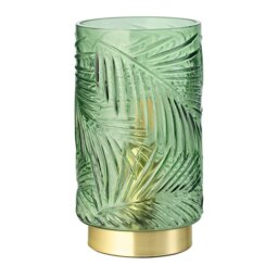 Rackhams Modern Palm Tree Emerald Forest Green Glass Table Lamp with Satin Brass Base
