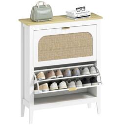 Rackhams Boho Slim Shoe Cabinet with Rattan Doors, Holds Pairs, White - 80 x 24 x 95.5 cm - thumbnail 2