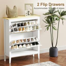 Rackhams Boho Slim Shoe Cabinet with Rattan Doors, Holds Pairs, White - 80 x 24 x 95.5 cm - thumbnail 5