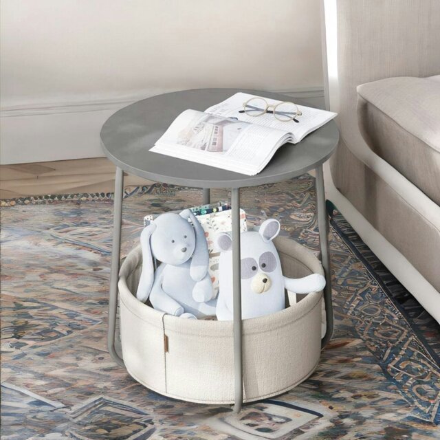 Rackhams Bedside Lamp Table with Storage Basket Grey - image 1