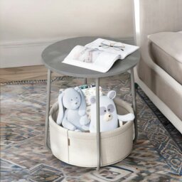 Rackhams Bedside Lamp Table with Storage Basket Grey - thumbnail 1
