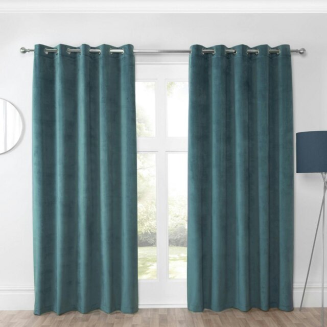 "Rackhams Casa Blue Eyelet Ready Made Eyelet Curtains - Blue - 90x90"" - Curtains" - image 1
