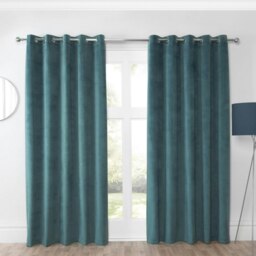 "Rackhams Casa Blue Eyelet Ready Made Eyelet Curtains - Blue - 90x90"" - Curtains" - thumbnail 1