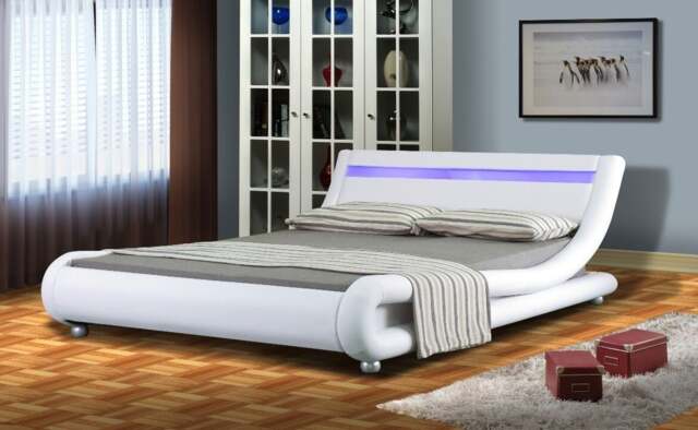 Rackhams Mallorca Faux Leather LED Bed Frame - Modern & Illuminating Feature for Your Stylish Bedroom - White - 4ft6 - image 1