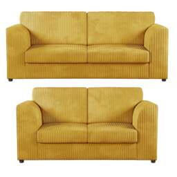 Rackhams Luxor Full Jumbo 3 + 2 Seater Sofa Set – Full Back - Mustard - thumbnail 1