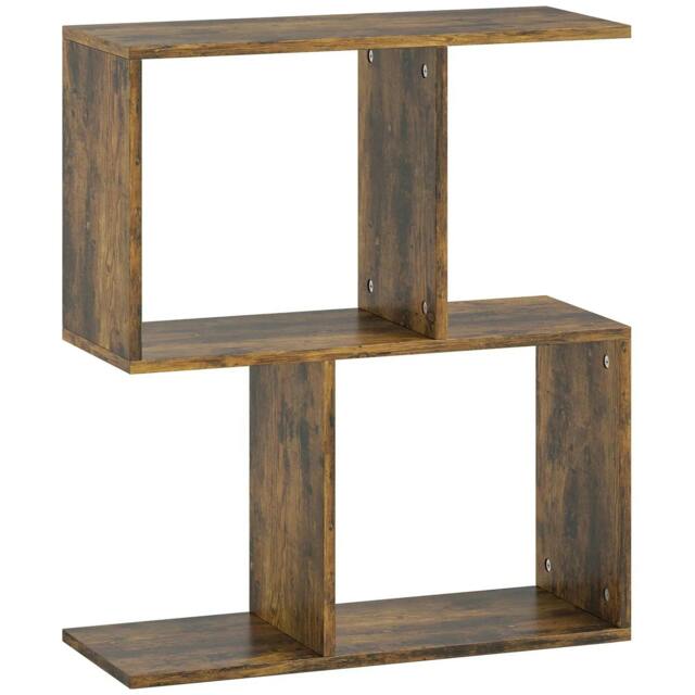 Rackhams Side Table, Narrow End Table with Storage Shelves, S-Shaped, 3-Tier, 50W x 19.5D x 58H cm, Rustic Brown