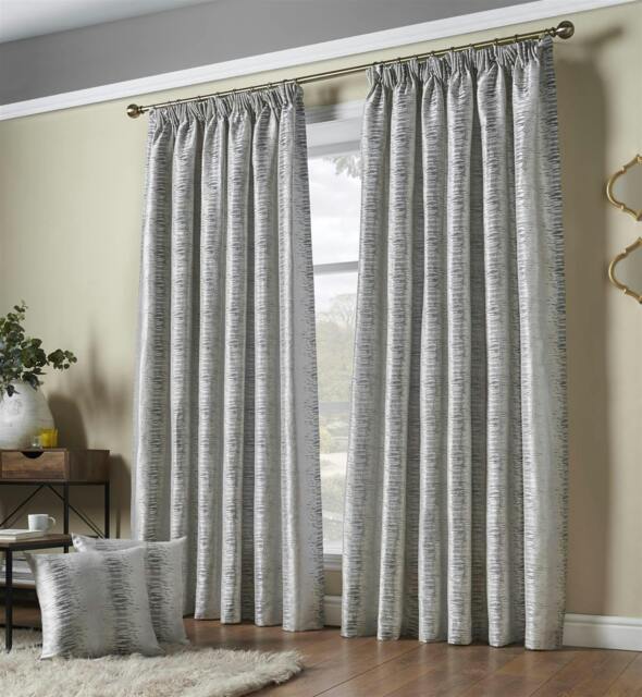 Rackhams Reflect Jacquard Fully Lined Ready Made Pencil Pleat Curtains - Silver - 117cm width x 229cm drop - image 1