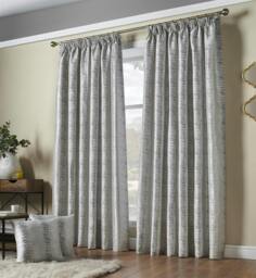 Rackhams Reflect Jacquard Fully Lined Ready Made Pencil Pleat Curtains - Silver - 117cm width x 229cm drop
