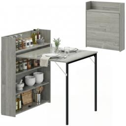 Rackhams Folding Dining Table, Kitchen Table with Shelves Grey Wood Effect - Black - 78.5 - Black - thumbnail 2