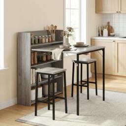 Rackhams Folding Dining Table, Kitchen Table with Shelves Grey Wood Effect - Black - 78.5 - Black