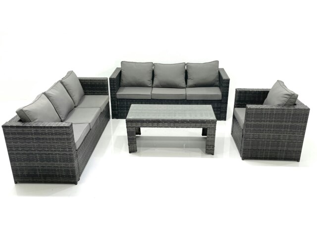 Rackhams 7 Seater Rattan Garden Furniture Set Outdoor Lounger Sofa with Coffee Table Armchair Dark Grey Mixed - image 1