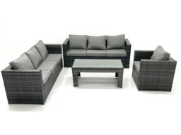Rackhams 7 Seater Rattan Garden Furniture Set Outdoor Lounger Sofa with Coffee Table Armchair Dark Grey Mixed - thumbnail 1