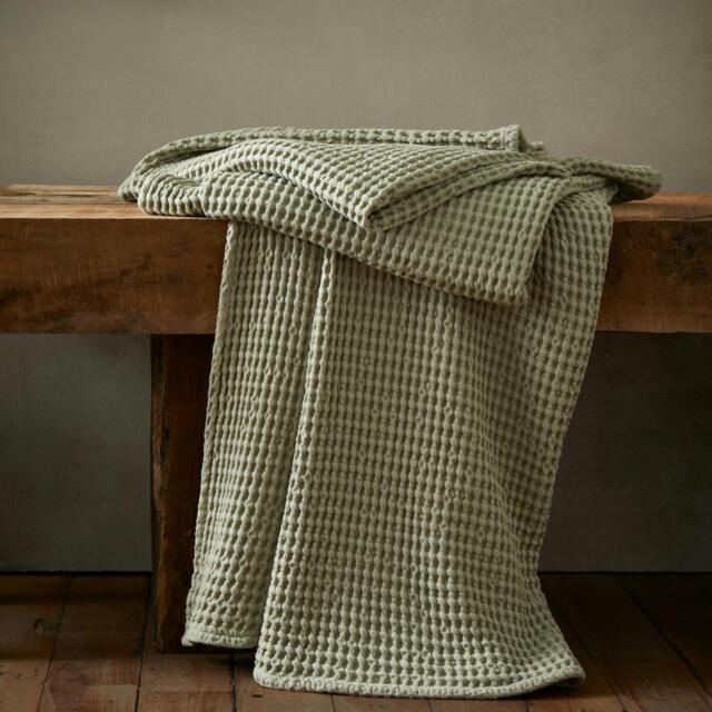 Rackhams Jaipur Chunky Waffle Cotton Blanket Throw Sage Green - 150 x 200 cm - Sage Green - image 1