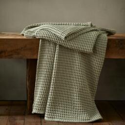 Rackhams Jaipur Chunky Waffle Cotton Blanket Throw Sage Green - 150 x 200 cm - Sage Green - thumbnail 1