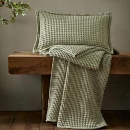 Rackhams Jaipur Chunky Waffle Cotton Blanket Throw Sage Green - 150 x 200 cm - Sage Green - thumbnail 4