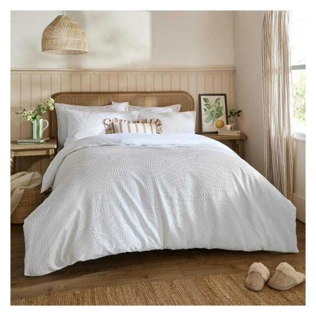 Rackhams Georgia Reversible Duvet Cover Set - White - Double - White - 50% Polyester/50% Cotton - image 1