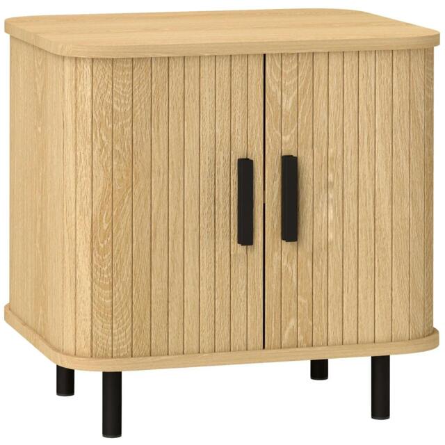 Rackhams Bedside Table, Nordic Side Table with Roller Shutter Style Sliding Doors and Metal Legs for Bedroom, Living Room, Oak Tone