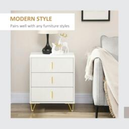 Rackhams Elegant Chest of Three Drawers - White/Gold-Tone - thumbnail 4
