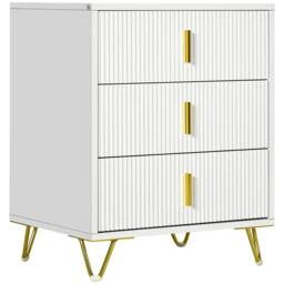 Rackhams Elegant Chest of Three Drawers - White/Gold-Tone - thumbnail 1