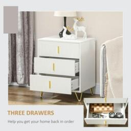 Rackhams Elegant Chest of Three Drawers - White/Gold-Tone - thumbnail 5