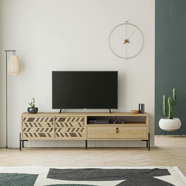 Rackhams Dionysos Modern TV Unit Multimedia Centre with Storage TV Cabinet 170cm - Oak - image 1