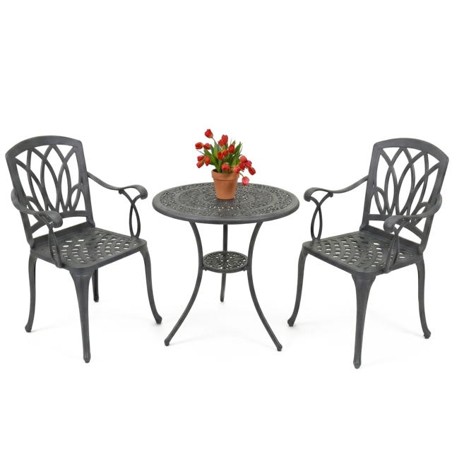 Rackhams POSITANO Luxurious Garden and Patio Table and 2 Large Chairs with Armrests Cast Aluminium Bistro Set - Grey - image 1