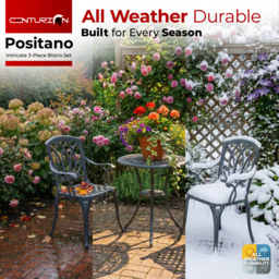 Rackhams POSITANO Luxurious Garden and Patio Table and 2 Large Chairs with Armrests Cast Aluminium Bistro Set - Grey - thumbnail 5